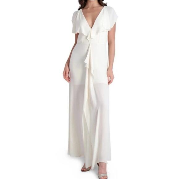 BCBG MaxAzria Women's Ruffle Cascade Maxi Dress Ivory Size 2 NWT Evening Gown - Picture 1 of 12